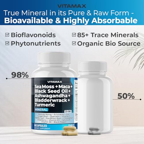 Sea Moss 3000mg Maca 1000mg Black Seed Oil 2000mg Ashwagandha 1000mg Bladderw VitamaxUS supplements