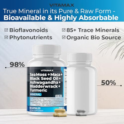 Sea Moss 3000mg Maca 1000mg Black Seed Oil 2000mg Ashwagandha 1000mg Bladderw VitamaxUS supplements