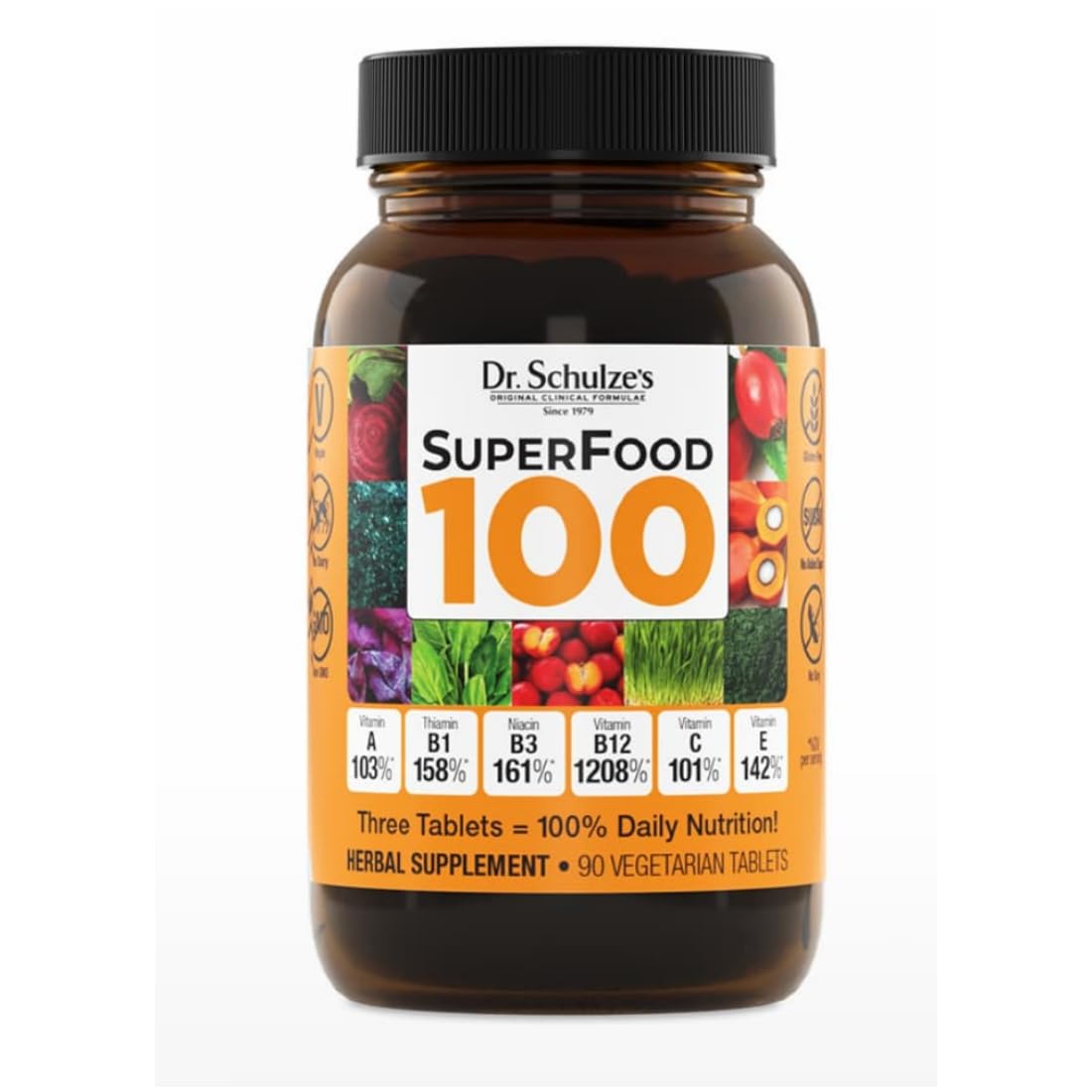 Dr. Schulze's SuperFood 100 - Everyday Superfood Supplement to Support Overall Wellness - Mutivitamin Support for Cellular Nutrition & Energy - Clean Ingredients - Gluten-Free & Dairy-Free - 90 Count Dr. Schulze'sAu supplements