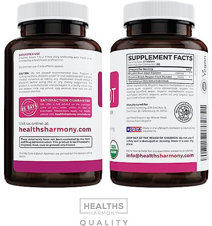 USDA Organic Beet Root Powder (120 Tablets) 1350mg Beets Per Serving with Black Pepper Healths HarmonyUS supplements