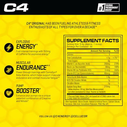 Cellucor C4 Original Pre Workout Powder Frozen Bombsicle Sugar Free Preworkout CellucorUS supplements