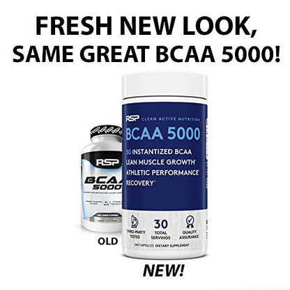 RSP BCAA 5000 (30 Serv), Premium BCAA Capsules for Post Workout Muscle Recovery RSP NUTRITIONUS supplements