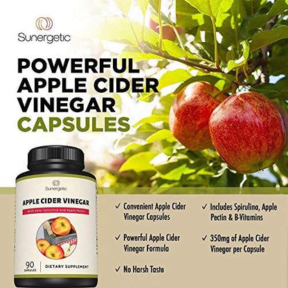 Sunergetic Premium Apple Cider Vinegar Capsules – Includes Apple Pectin, Spirulina SunergeticUS supplements