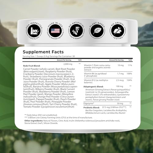 NATURES BLAST Reds - Metabolism and Energy Superfood Powder with 23 Red Fruits, 4 Adaptogens, Probiotics & Enzymes - Vegan Antioxidant Blend, 1 Bottle NATURES BLASTAu supplements