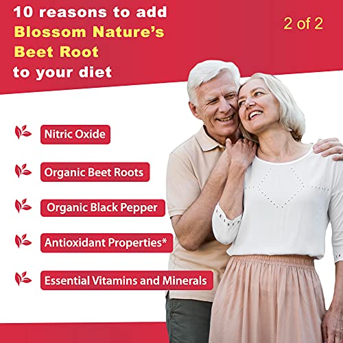 Organic Beet Root Powder 1350mg with Black Pepper-Nitric Oxide Booster, Digestive System Blossom NatureUS supplements