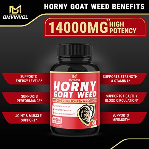 BMVINVOL (2 Packs) Horny Goat Weed Capsules, 14000mg Herbal Equivale BMVINVOLUS supplements