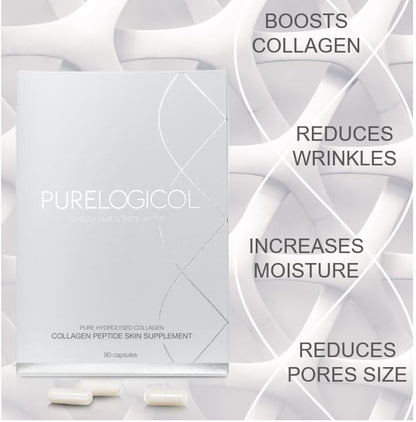 Collagen Tablets, Best Hydrolysed Protein Peptide Skin Supplement - 90 x Collagen Capsules x 800mg PurelogicolUS supplements