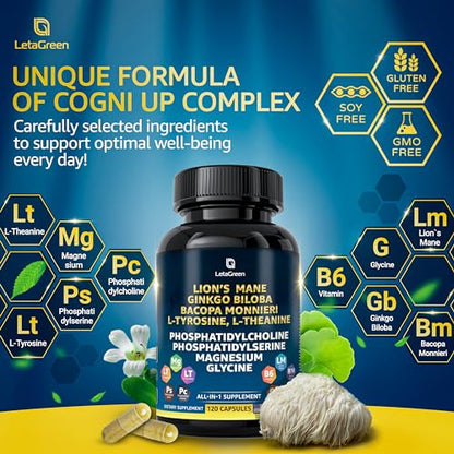 LetaGreen Organic Lions Mane Supplement Capsules - 120 Real Mushrooms Lion's Mane LetaGreenUS supplements