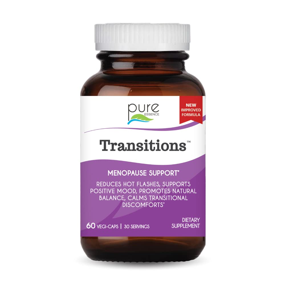Pure Essence Labs Transitions Vitamins for Women, Natural Menopause Relief Supplement to Promote Hormone Balance, Reduce Hot Flashes, Mood Swings & Night Sweats, 60 Capsules PURE ESSENCE LABSAu supplements