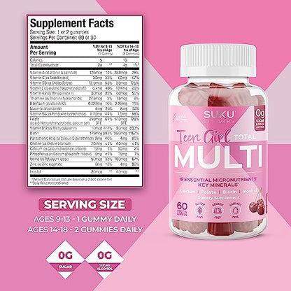 SUKU Vitamins Teen Girl Gummies – Sugar Free Vegetarian Gummy Vitamins Supplement SUKU VitaminsUS supplements