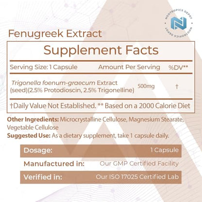 Nootropics Depot Fenugreek Extract Capsules | 500mg | 60 ct | 2.5% Trigonelline Nootropics DepotUS supplements