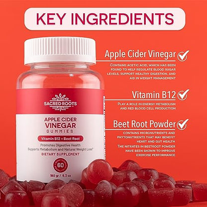 Sacred Roots Sugar-Free, Apple Cider Vinegar Gummies, 60 Gummies – Supports Healthy Sacred RootsUS supplements