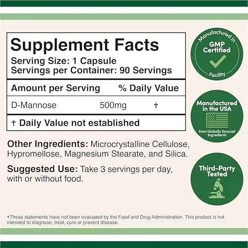 Double Wood Supplements D Mannose 500mg Capsules, 90 Count (D-Mannose for Urinary Tract Health and Bladder Lining, Helps UTI Prevention) Vegan Safe, Non-GMO, Gluten Free Double Wood SupplementsAu supplements