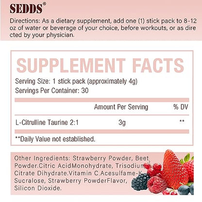 SEDDS L-Citrulline Taurine 2:1, Strawberry-Flavored L Citrulline Powder Citrulline Supplements SEDDSUS supplements