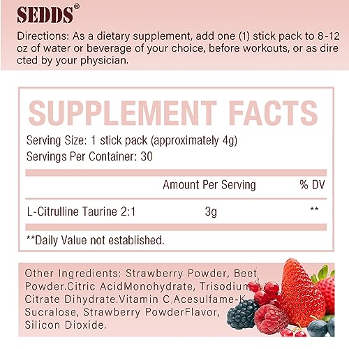 SEDDS L-Citrulline Taurine 2:1, Strawberry-Flavored L Citrulline Powder Citrulline Supplements SEDDSAu supplements