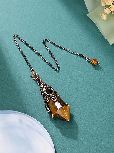 PESOENTH Crystal Pendulum Dowsing Divination Scrying Pendulum with Bronze Wrap Tiger Eye Healing PESOENTHAu supplements