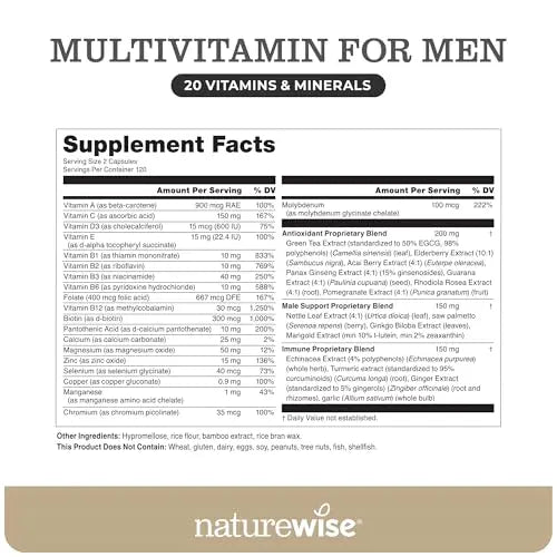 NatureWise Multivitamin for Men - Daily Male Support - Minerals & Herbs for Energy, Performance, Immunity - with Vitamin A, C, D, B-Complex NatureWiseAu supplements