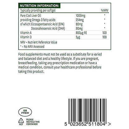 Natures Aid Cod Liver Oil, 1000 mg, 180 Softgel Capsules (High Strength, 254 mg Omega natures aidUS supplements