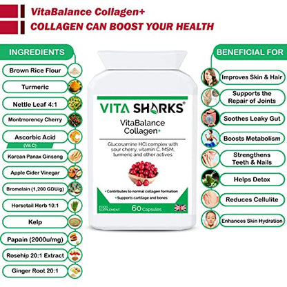 VitaBalance Collagen+ 60 Capsules for Skin, Hair, Nails, Joints & Connective Tissue Vita SharksUS supplements