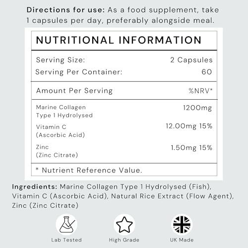 Marine Collagen Capsules 1200mg with VIT C (12mg) and Zinc (1.5mg) - Made in The UK Futuro LabsAu supplements