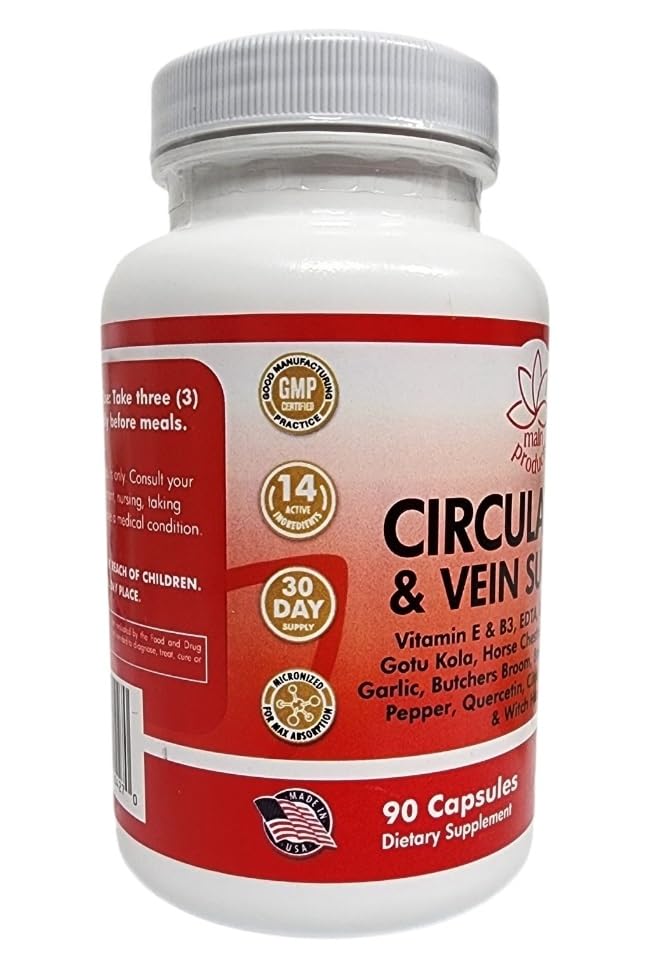 Circulation & Vein Support Supplement - Vitamins E & B3, Ginkgo Biloba, Horse Chestnut, Gotu Kola, Grape Seed, Butcher's Broom & Citrus Bioflavonoids - 1979 mg Formula - 90 Capsules - 30 Days Supply. Main ProductsAu supplements