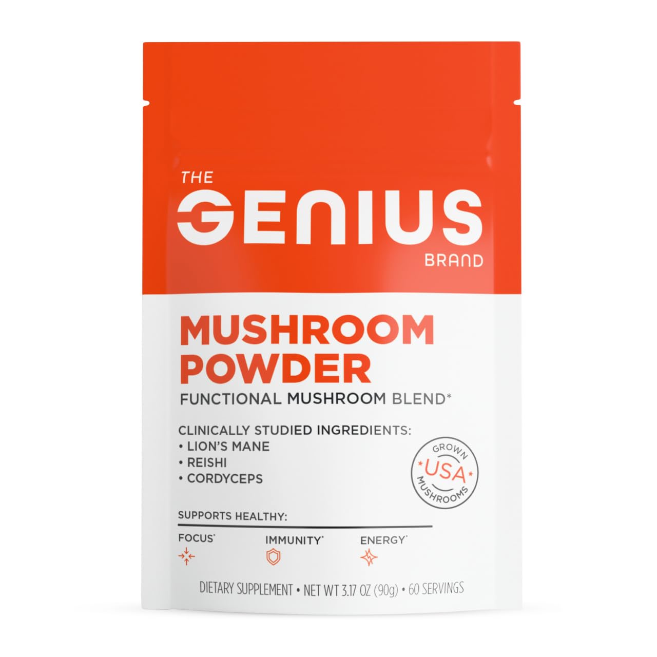 The Genius Brand Mushroom Powder - Includes Lion's Mane, Cordyceps & Reishi - Supports Brain Health, Immune System & Energy Levels - USDA Organic Mushroom Powder - 3.17 oz (60 Servings) The Genius BrandUS supplements