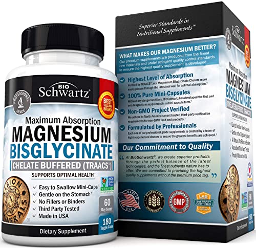 Magnesium Bisglycinate 100% Chelate No-Laxative Effect - Maximum Absorption BioSchwartzAu supplements