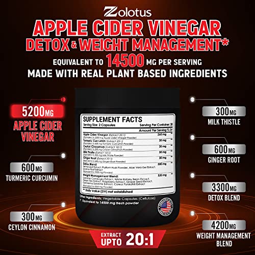 Zolotus 14x Strength Apple Cider Vinegar Capsules, Equivalent to 14500mg, with Turmeric ZolotusUS supplements