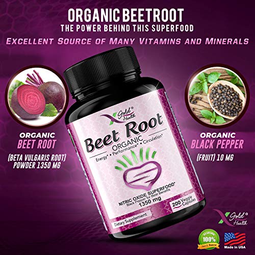 Organic Beet Root Powder 1350mg 200 Veggie caps Superfood Nitric Oxide Strongest X Gold HealthAu supplements