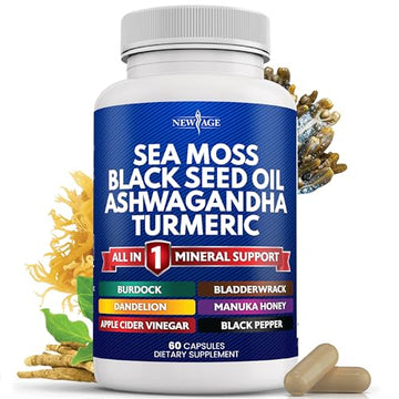 Silica Sea Moss 3000mg Black Seed Oil 2000mg Ashwagandha 1000mg Turmeric 1000mg NEW AGEAu supplements