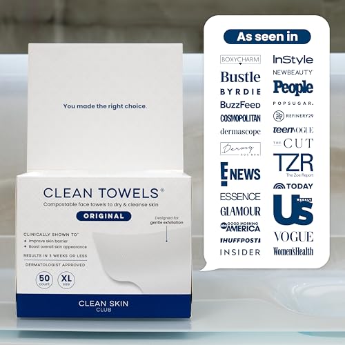 Clean Skin Club Clean Towels XL®, 100% USDA Biobased Face Towel, Disposable Face Towelette, Eczema Association Accepted, Makeup Remover Dry Wipes, Ultra Soft, 1 Pack, 50 Ct CLEAN SKIN CLUBAu supplements