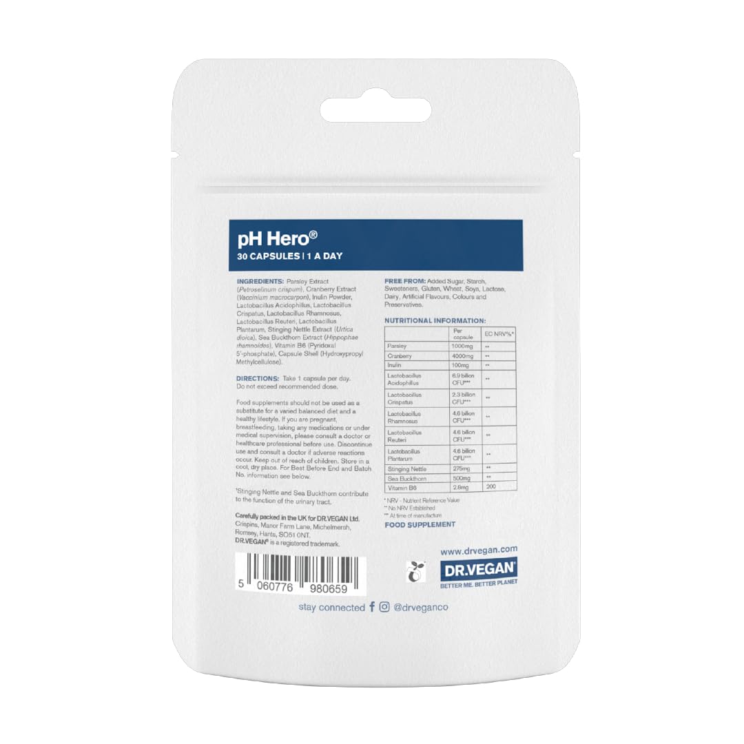 DR.VEGAN | pH Hero | Supports Balanced Vaginal Flora | 50bn CFU | Cranberry | Sea Buckthorn dr veganAu supplements