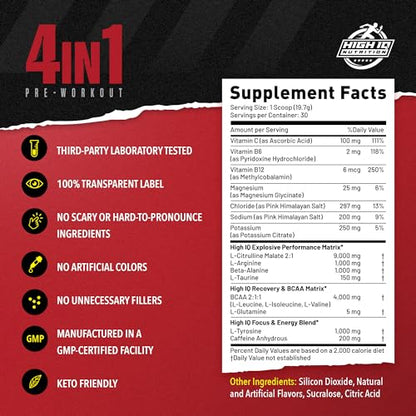 High IQ Nutrition 4 in 1 Lychee Flavored Pre Workout Powder 200mg Caffeine | Energy, Focus High IQ NutritionUS supplements