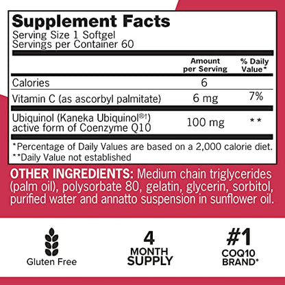 Qunol Ubiquinol CoQ10 100mg Softgels, Mega Ubiquinol 100mg - Superior Absorption QunolUS supplements