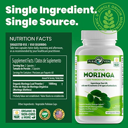 PURA VIDA MORINGA Moringa Capsules Single Origin Organic Moringa Powder. Moringa PURA VIDA MORINGAUS supplements