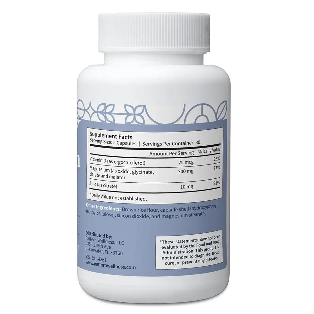Pattern Wellness Magnesium Complex – Supports Muscle, Bone & Relaxation Health – with Zinc & Vitamin D – Daily Support Formula – 60 Vegan Capsules Pattern Wellnessnz supplements