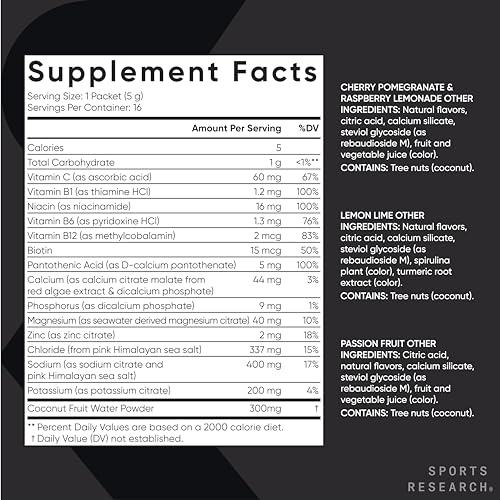 Sports Research Hydrate Electrolytes Powder Packets - Sugar-Free & Naturally Flavored Sports ResearchUS supplements