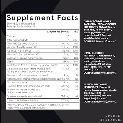 Sports Research Hydrate Electrolytes Powder Packets - Sugar-Free & Naturally Flavored Sports ResearchUS supplements