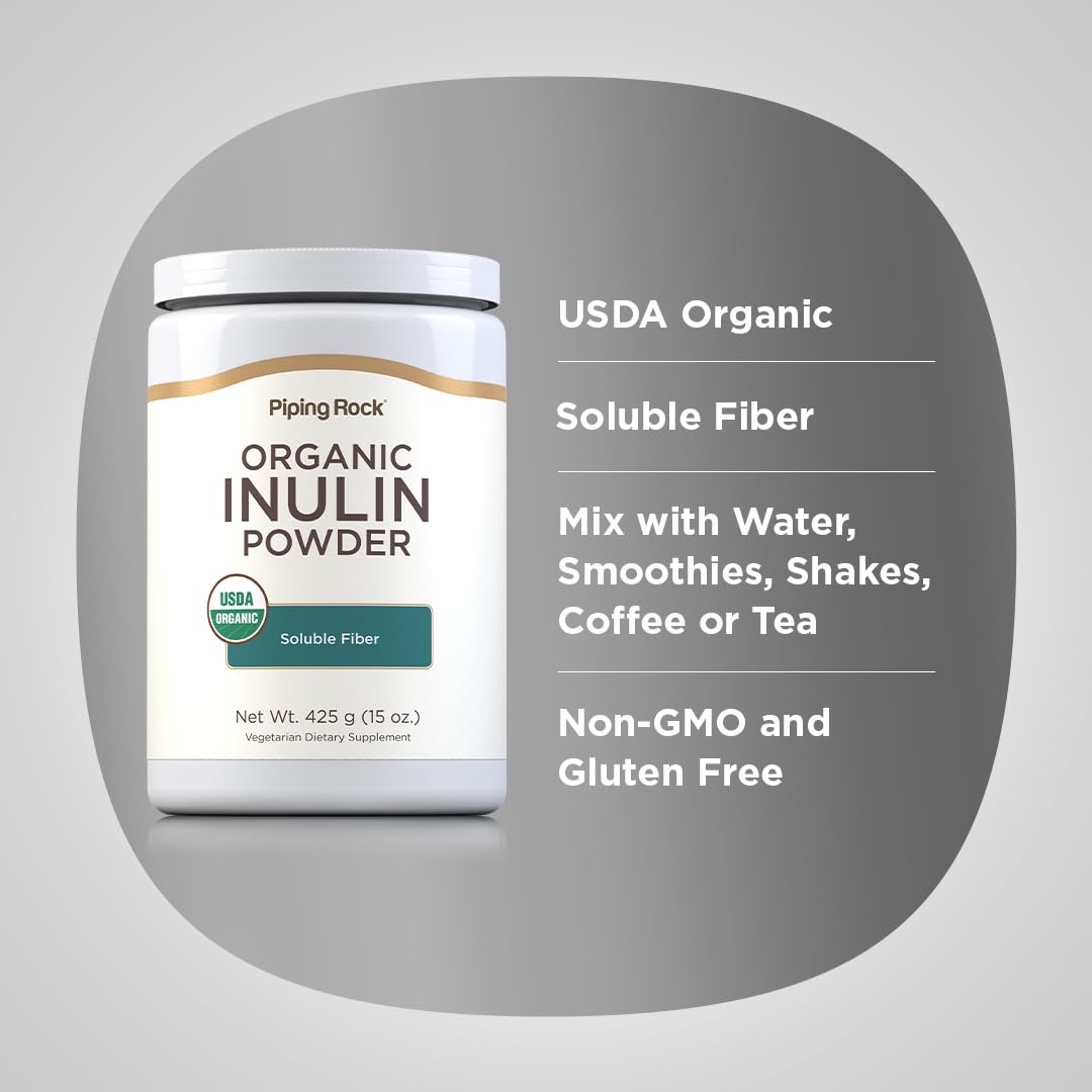 Piping Rock Organic Inulin Powder | 15 oz | Soluble Fiber Supplement | FOS Powder | Vegetarian, Non-GMO, Gluten Free Piping RockAu supplements