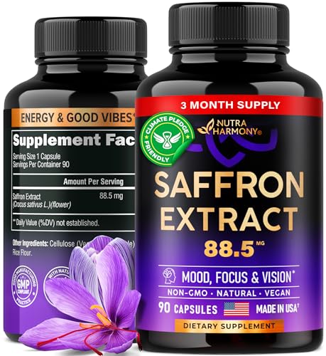 Natural Saffron Supplements - Pure Saffron Extract 88.5 mg - Made in USA - Mood NUTRAHARMONYAu supplements