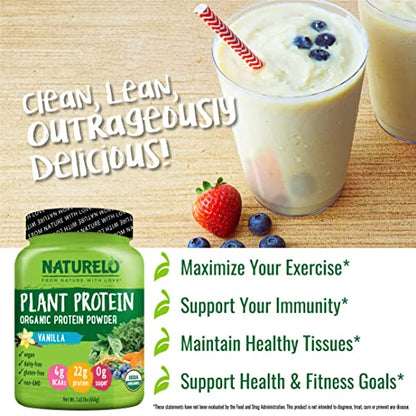 NATURELO Plant Protein Powder, Vanilla, 22g Protein - Non-GMO, 20 Ser NATURELOUS supplements