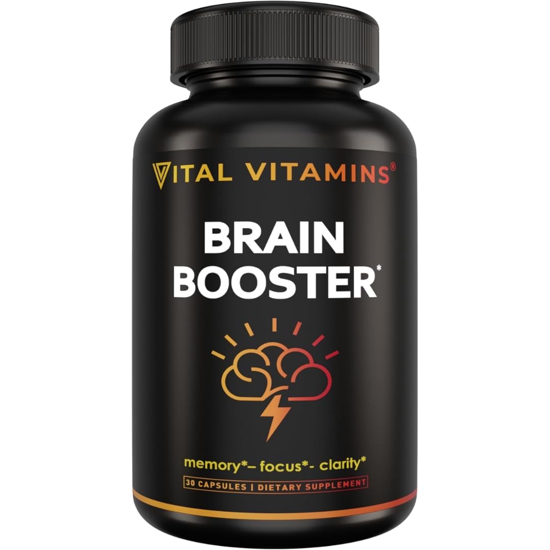 Vital Vitamins Brain Supplements with Bacopa Monnieri - for Memory and Focus – Nootropic Brain Booster - Caffeine-Free Support for Adults & Seniors – Non-GMO, 30-Day Supply, 30 Capsules Vital VitaminsAu supplements