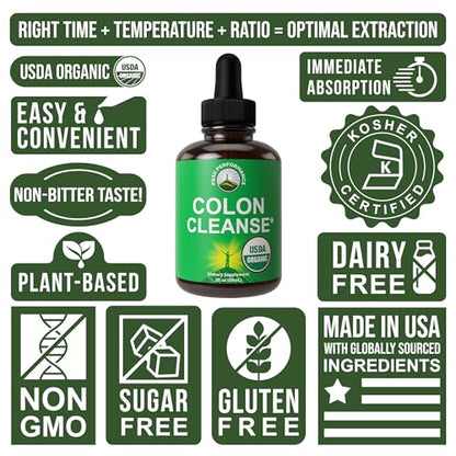 USDA Organic Colon Cleanse Liquid Drops. Vegan, Kosher Colon Cleanser & Detox Supplement Peak PerformanceUS supplements