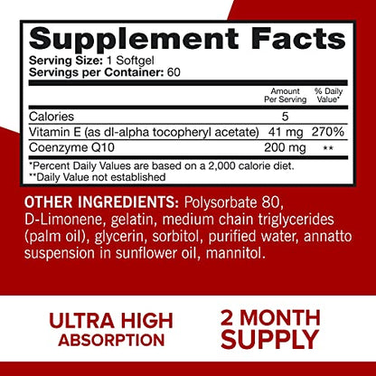 Qunol CoQ10 200mg Softgels, Ultra CoQ10 - Ultra High Absorption Coenzyme Q10 Supplem QunolUS supplements