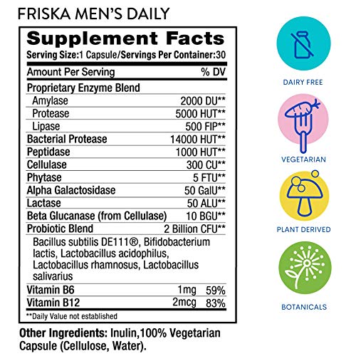 FRISKA Men’s Daily Digestive Enzyme and Probiotics Supplement, Natural Support FR!SKAUS supplements