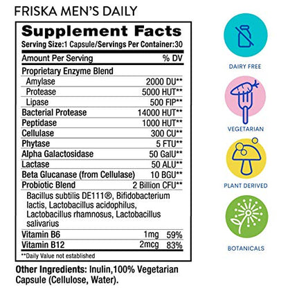 FRISKA Men’s Daily Digestive Enzyme and Probiotics Supplement, Natural Support FR!SKAUS supplements