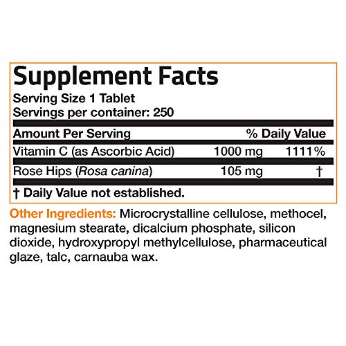 Bronson Vitamin C 1000 mg with Rose Hips Sustained Release, 250 Tablets BronsonAu supplements