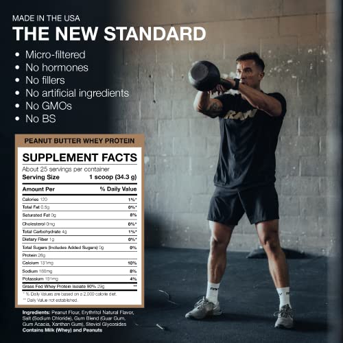 RAW Whey Isolate Protein Powder, Peanut Butter - 100% Grass-Fed Sports Nutrition Protein RAWUS supplements