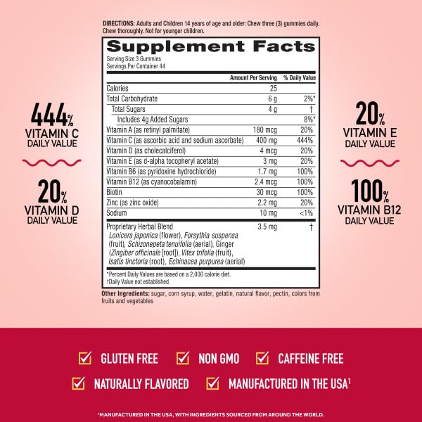 Airborne 400mg Vitamin C Gummies for Adults & Children, Immune Essentials Daily Immune Support Supplement with Vitamins C & E - Orchard Fruit Flavor, 132 Gummies (Pack of 2) AirborneAu supplements