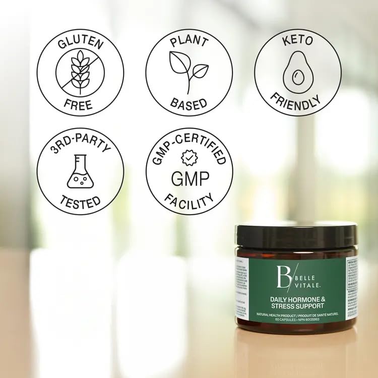 BODi Belle Vitale Daily Hormone & Stress Support - Ashwagandha & Rhodiola - Helps Combat Stress & Supports Healthy Cortisol Levels - Vitamin B12 Help Energy Metabolism & Immune Health - 60 Capsules BODiAu supplements